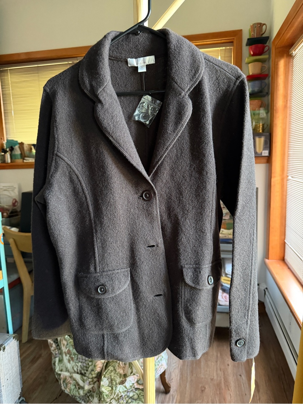 BNWT Caslon Nordstrom chocolate brown boiled wool fitted blazer XLP petite